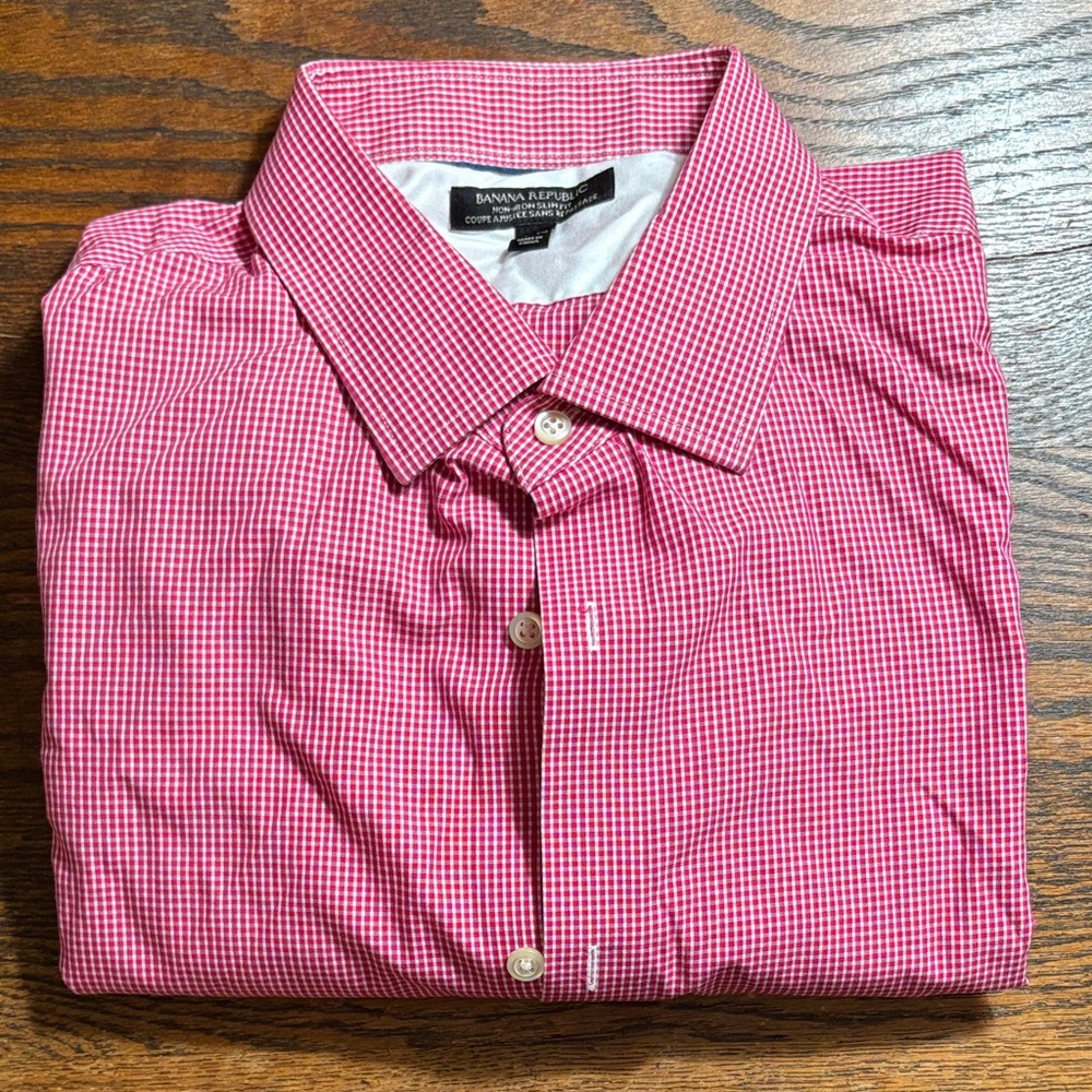 Banana Republic Men's Red Checkered Dress Shirt